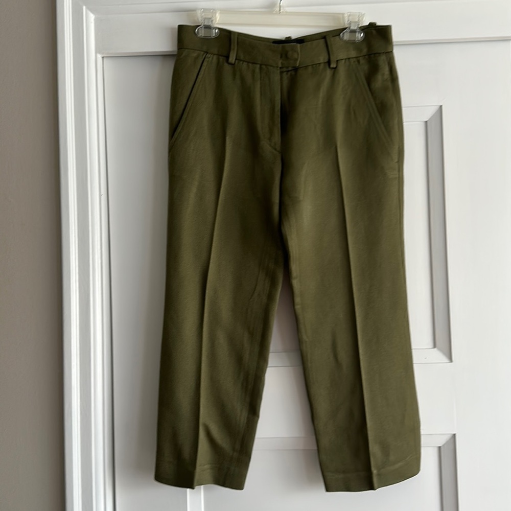 ISABEL MARANT Silk Cotton Linen Wide Leg Cropped Pants Sz 4-6 OLIVE green